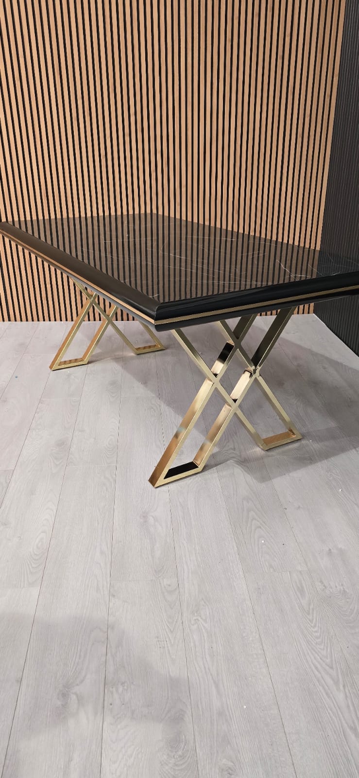 Luna Black & Gold Metal Finish Dining Table Only