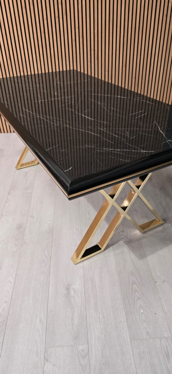 Luna Black & Gold Metal Finish Dining Table Only