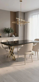 Luna Black & Gold Metal Finish Dining Table Only