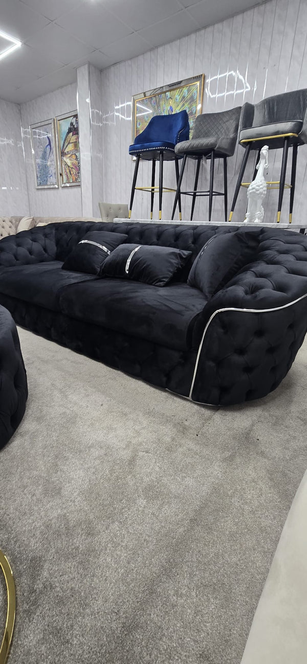 Khalifa Sofa Black Velvet Chrome Accent 3 and 2 Sofa Set