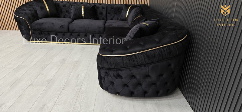 Ambassador Corner Sofa  270cm x 270cm Black Plush Velvet