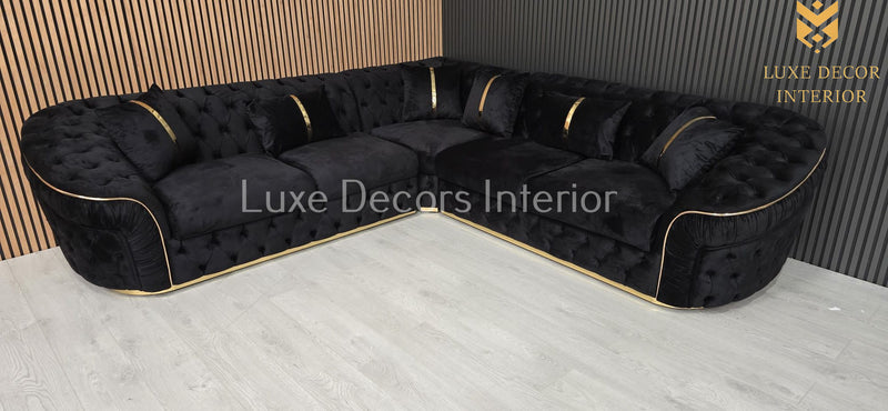 Ambassador Corner Sofa  270cm x 270cm Black Plush Velvet