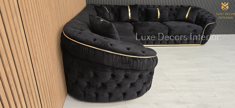 Ambassador Corner Sofa  270cm x 270cm Black Plush Velvet