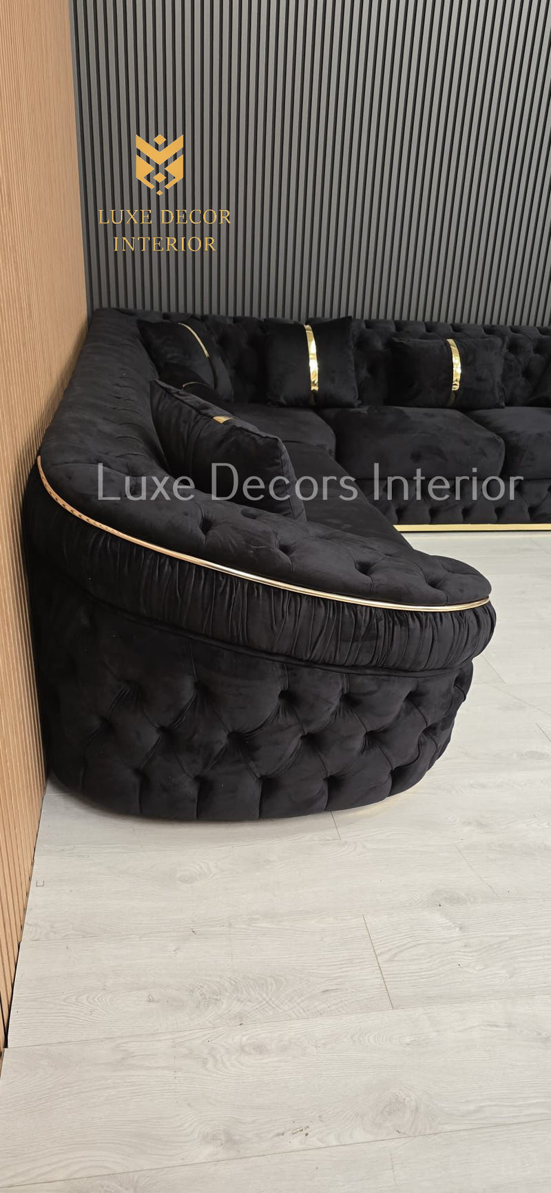 Ambassador Corner Sofa  270cm x 270cm Black Plush Velvet