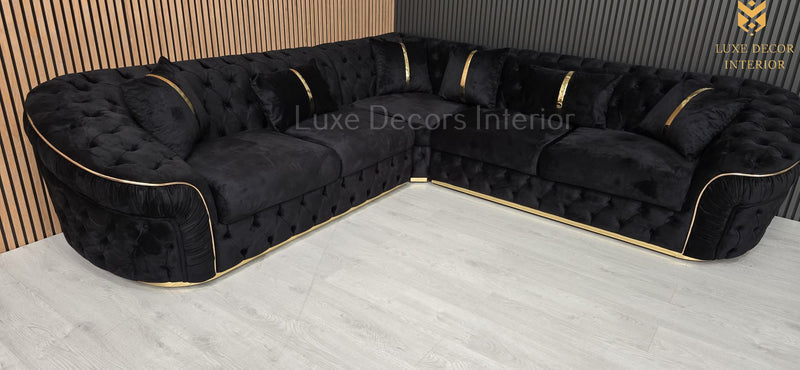 Ambassador Corner Sofa  270cm x 270cm Black Plush Velvet