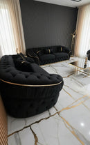 Ambassador 3+2+1 Seater Sofa Set – Black Velvet with Gold Detailing | Luxury Modern Living