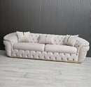 Ambassador 3+2 Seater Sofa – Champagne Velvet with Gold Detailing | Luxury Modern Sofa CELEBRITY INTERIORS