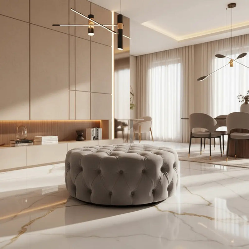 Chesterfield Round Sofa Footstool – Full Upholstery Design