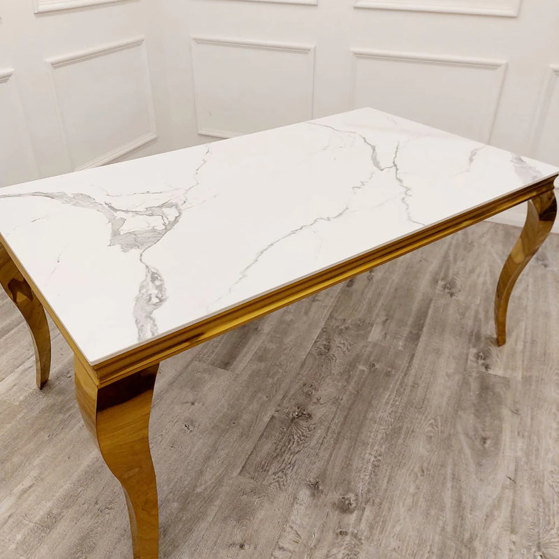 Louis Dining Table Gold with Glass/Sintered Stone Top