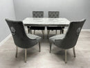 Sofia Grey & Silver Dining Table + Majestic Lion Knocker Back Dining Chairs