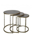 Nest Of 3 Gold Metal & Marble Tables
