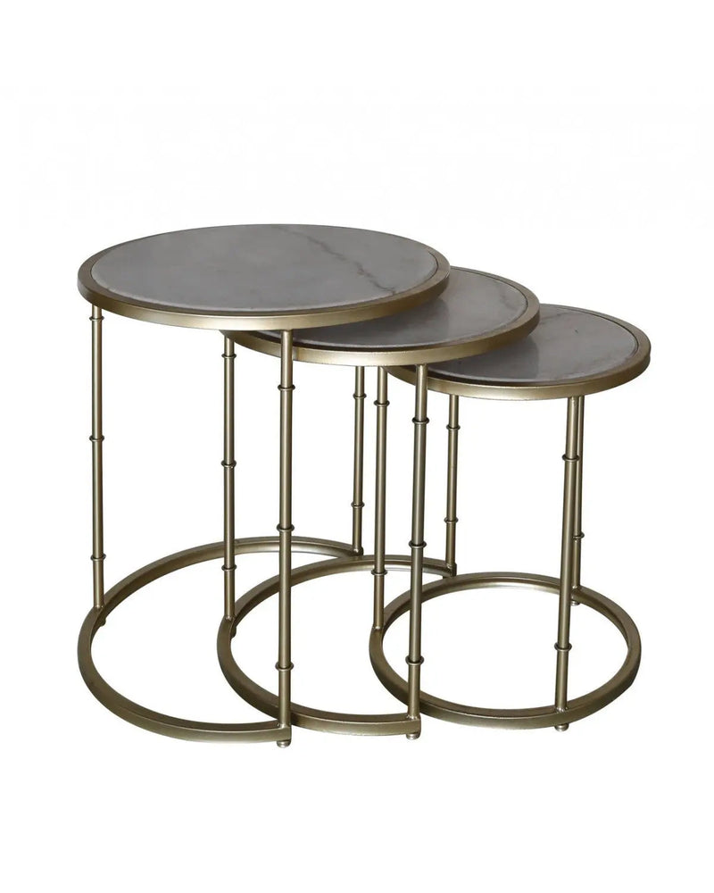 Nest Of 3 Gold Metal & Marble Tables