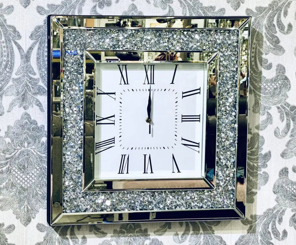 Crushed Diamond Square Wall Clock  50 x 50