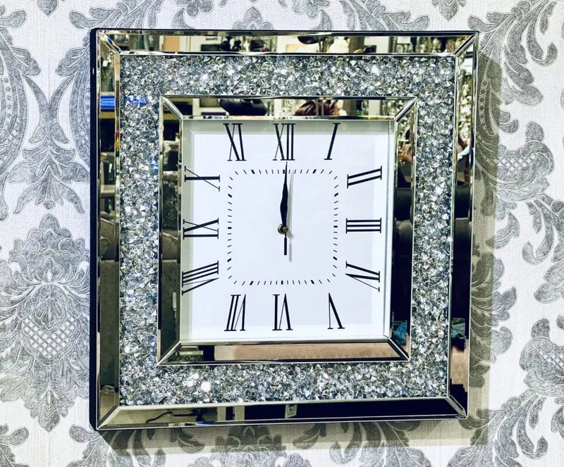 Crushed Diamond Square Wall Clock  50 x 50