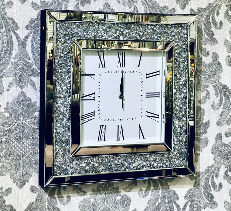 Crushed Diamond Square Wall Clock  50 x 50