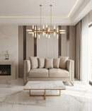 Bahrain 3+2 Seater Sofa Set – Beige Velvet with Gold Detailing & Legs | Modern Luxury Sofa