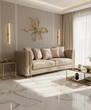 Bahrain 3+2 Seater Sofa Set – Beige Velvet with Gold Detailing & Legs | Modern Luxury Sofa