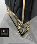 Bahrain 3+2 Seater Sofa Set – Black Velvet with Gold Metal Legs