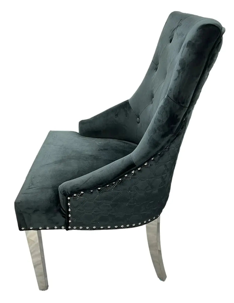 Lexi Chair Black Plush Velvet & Chrome Detailing