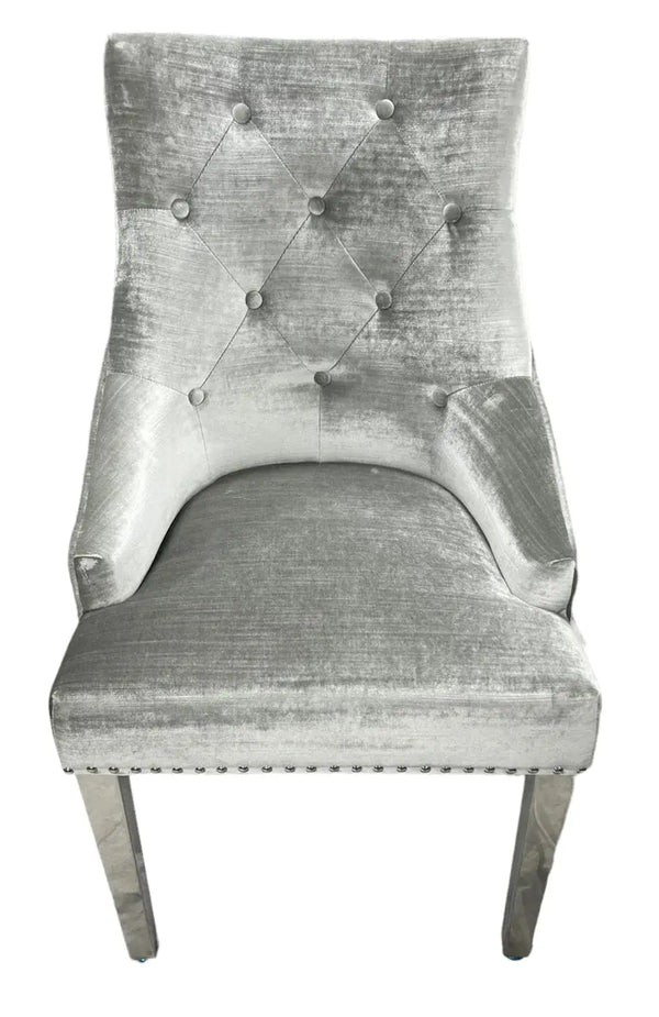 Roma in Silver Grey with Lion  knocker Dining Chair