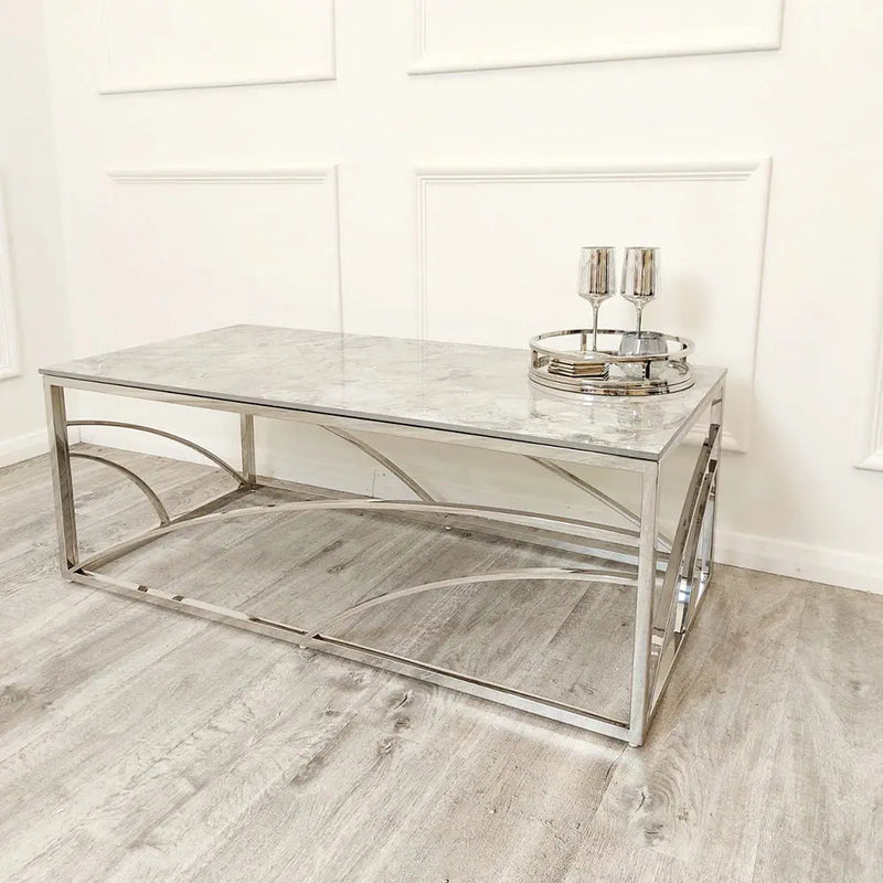 Stella Chrome Coffee Table with Stomach Ash Grey Sintered Top