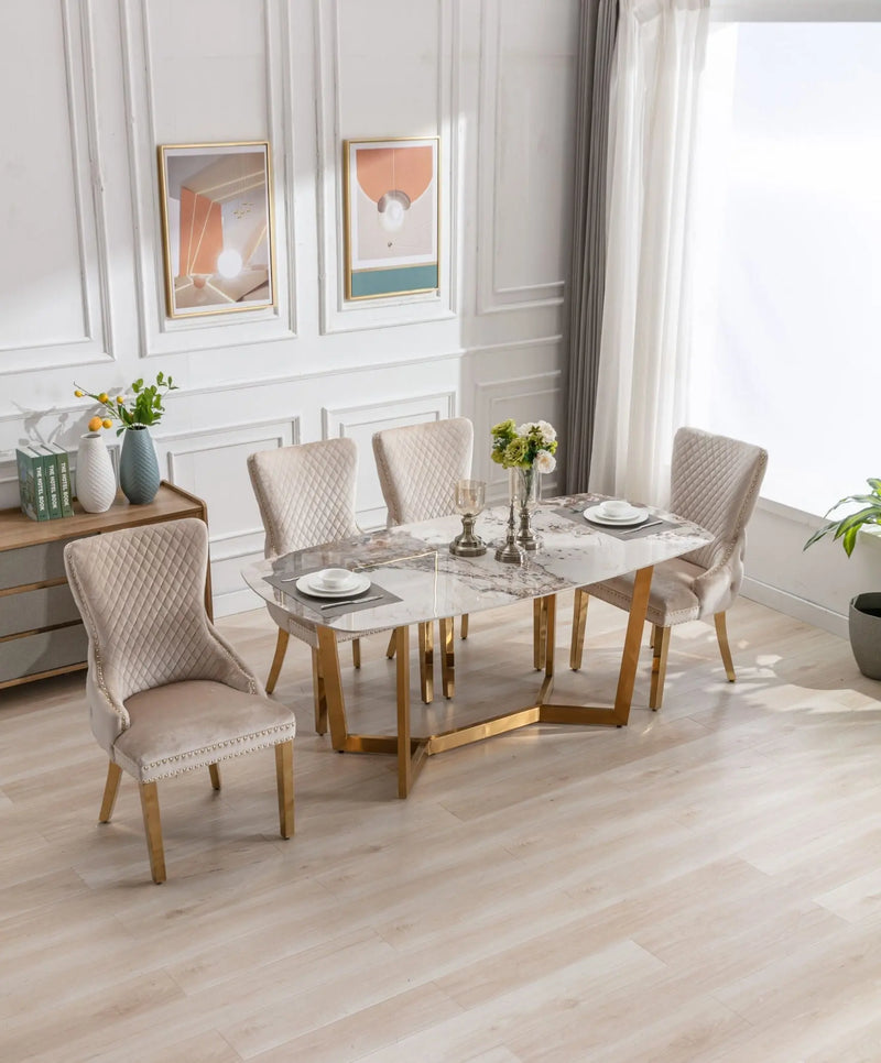 Sorrento Oval Dining Table – 150cm & 180cm Cream Ceramic with Gold Frame