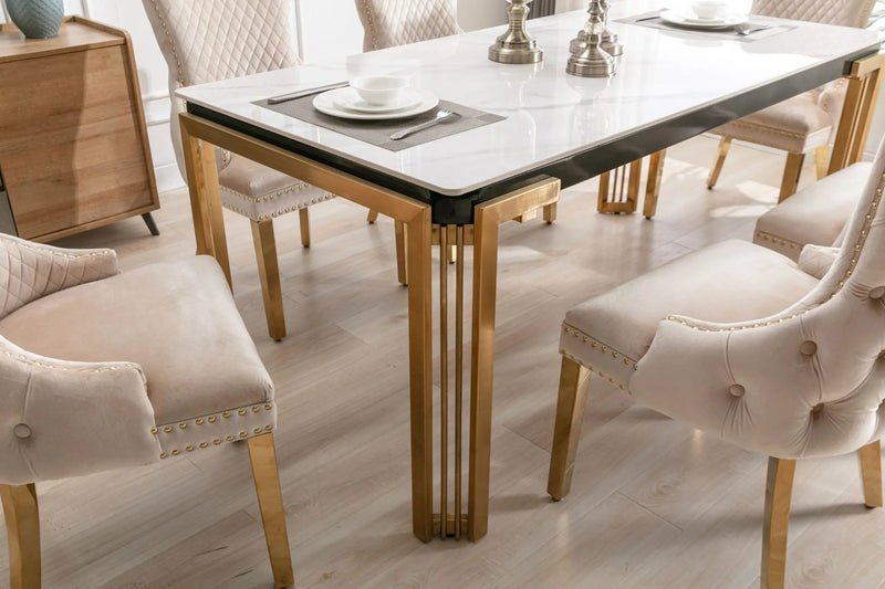Sorrento Rectangle Ceramic Gold Dining Table – 150cm & 180cm ASR