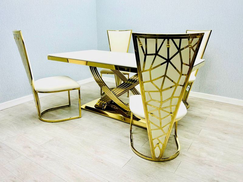 Elina Cream & Gold Dining Table + Vienna Cream & Gold Dining Chairs