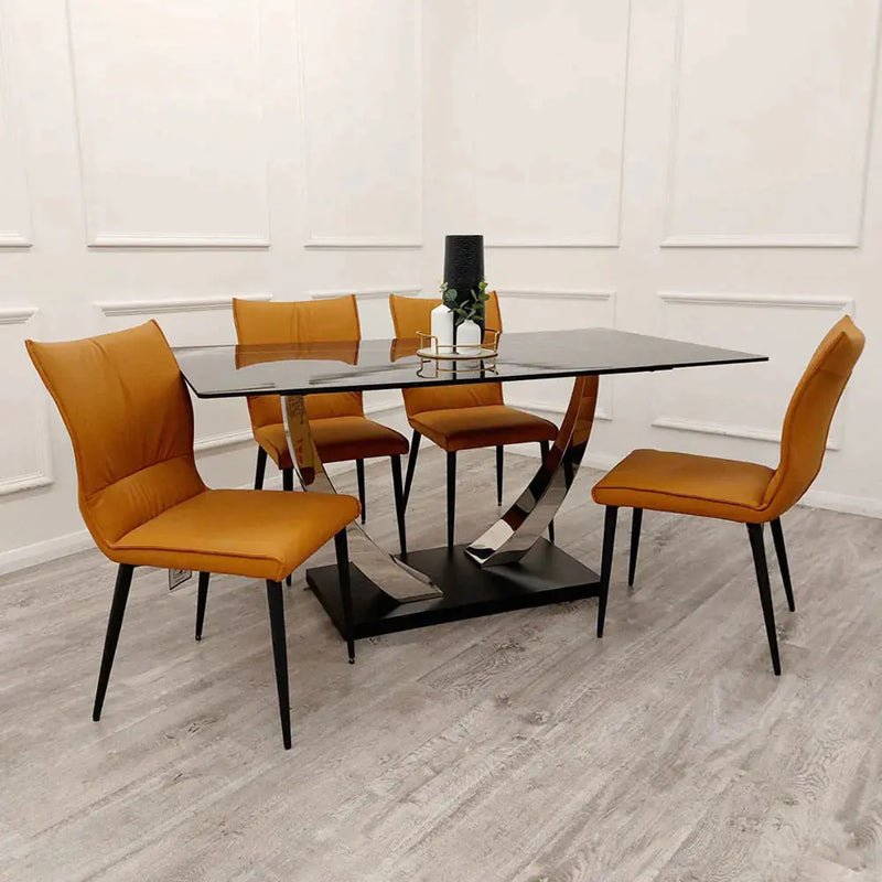 Venus 1.6 Chrome Dining Table with Black Sintered Stone Top