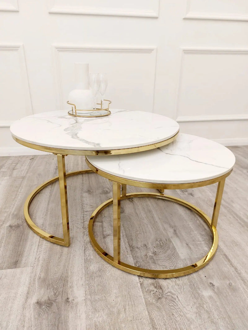 Cato Nest Of Coffee Table White Sintrid Stone & Gold Frame