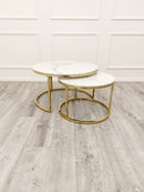 Cato Nest Of Coffee Table White Sintrid Stone & Gold Frame