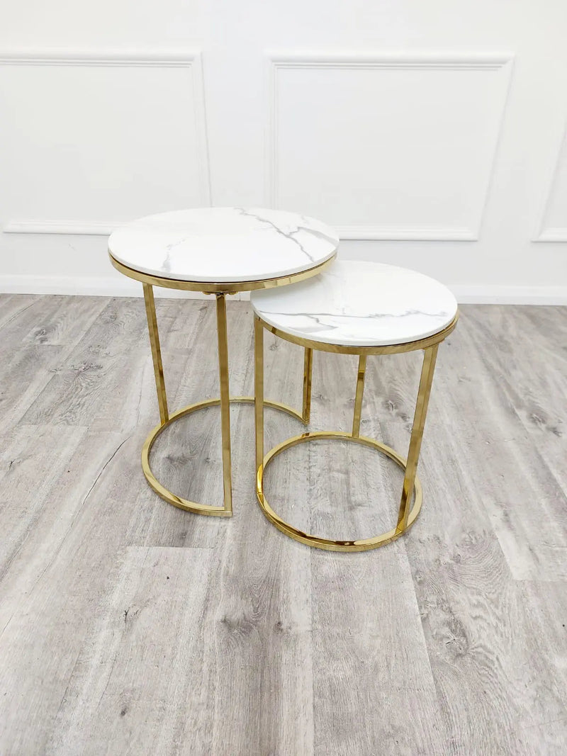 Cato Nest Of Tables White Marble & Gold Frame