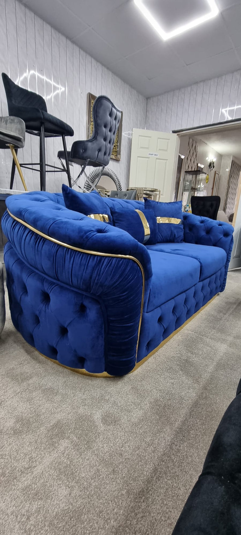 Ambassador 2 Seater In Navy & Gold Plush Velvet