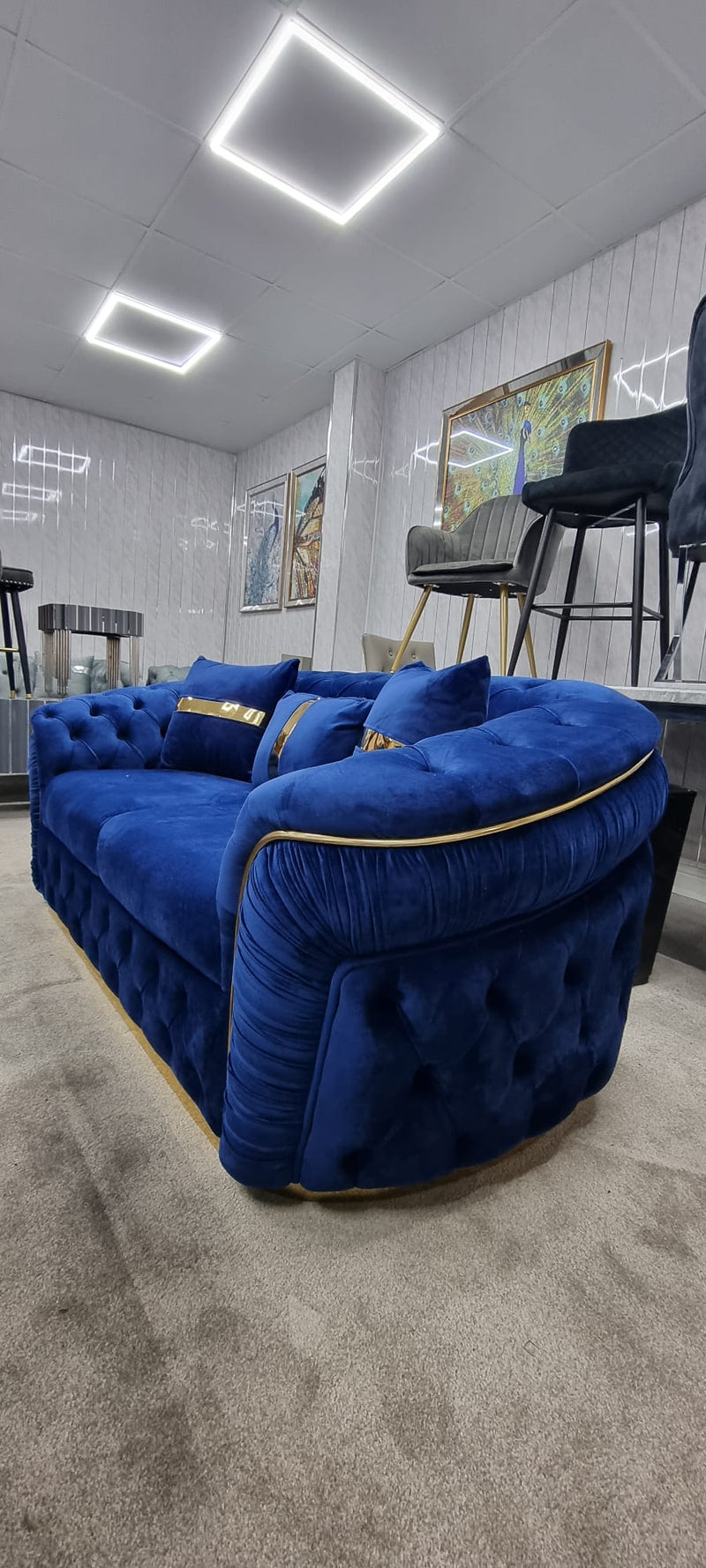 Ambassador 2 Seater In Navy & Gold Plush Velvet