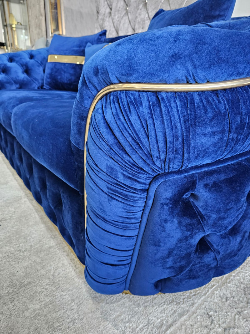 Ambassador 2 Seater In Navy & Gold Plush Velvet