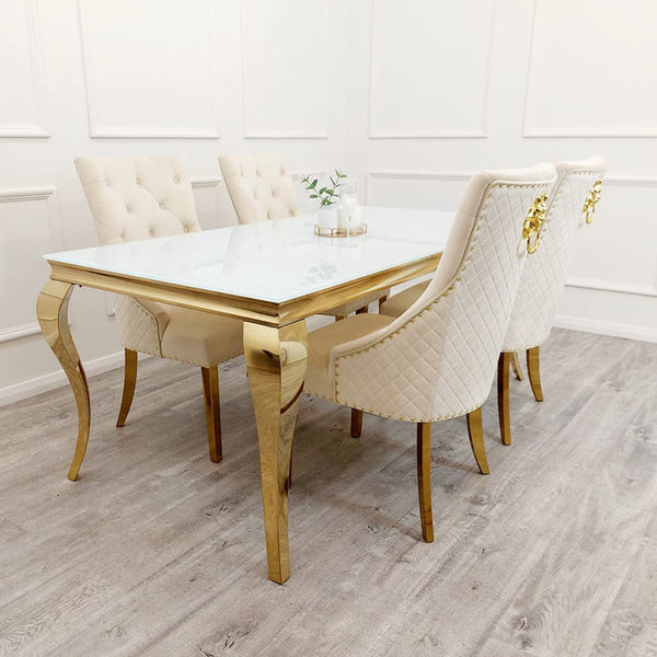 LOUIS 1.6M PANDORA SINTERED STONE DINING TABLE + 4 x MAJESTIC CREAM & GOLD DINING CHAIRS