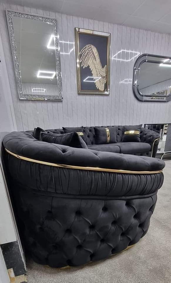 Ambassador Corner Sofa In Black & Gold Plush Velvet - 270cm x 270cm