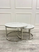 Cato Nest Of Coffee Table White Sintrid Stone & Chrome Frame