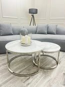 Cato Nest Of Coffee Table White Sintrid Stone & Chrome Frame