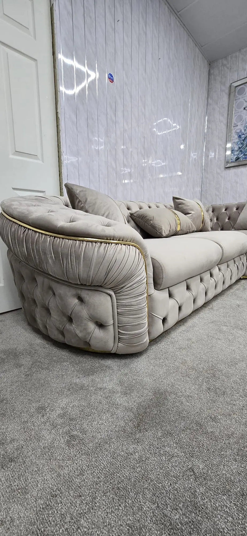 Ambassador Corner Sofa  270cm x 270cm Beige Plush Velvet
