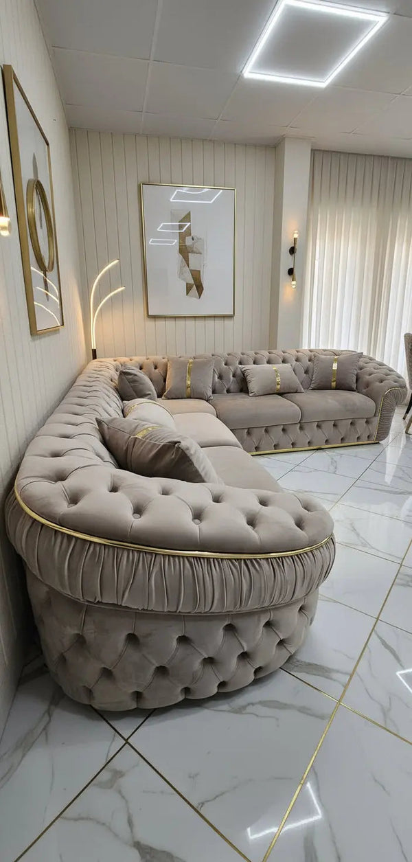 Ambassador Corner Sofa  270cm x 270cm Beige Plush Velvet