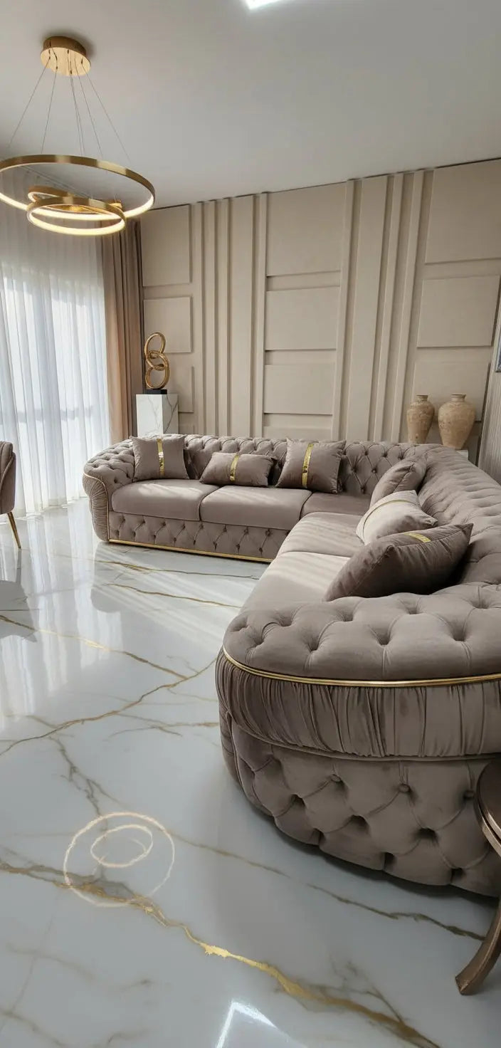 Ambassador Corner Sofa  270cm x 270cm Beige Plush Velvet