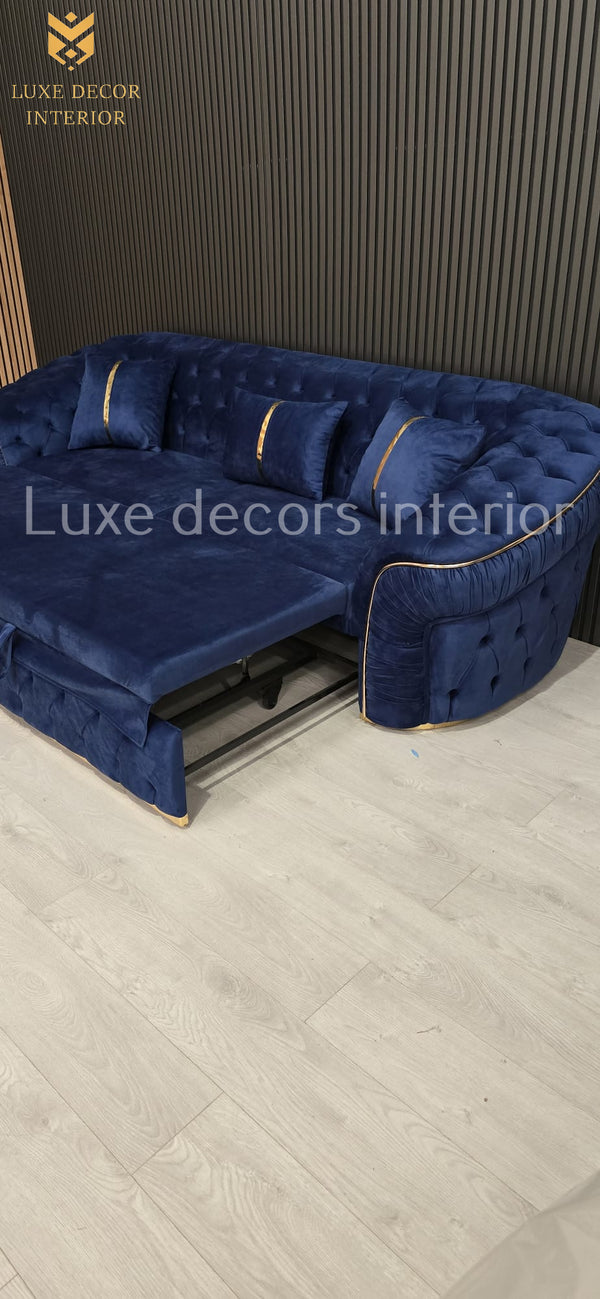 Ambassador 3 Seater sleeper sofa Bed Navy Blue and Gold