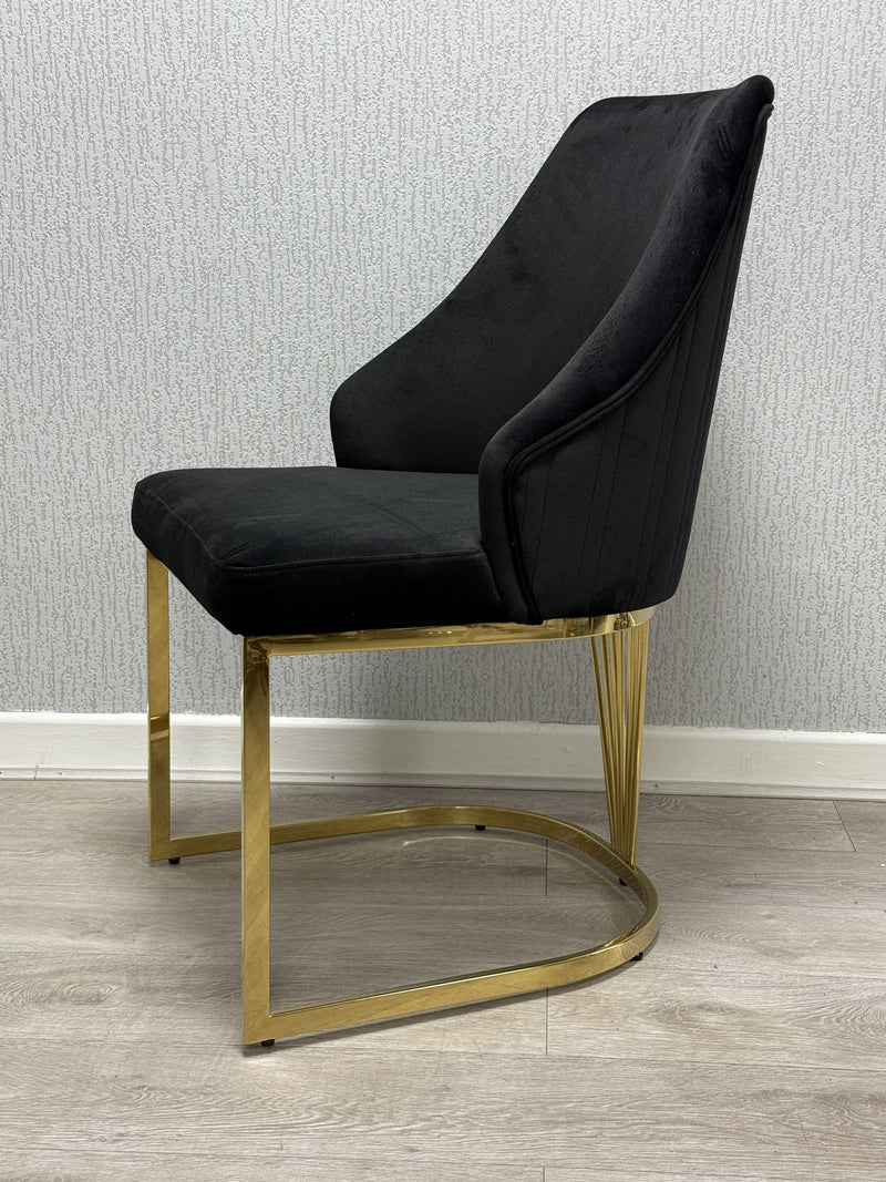 Lasco Dining Chair – Black Plush Velvet & Gold (SET OF 2)