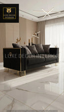 Bahrain 3+2 Seater Sofa Set – Black Velvet with Gold Metal Legs