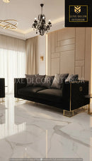 Bahrain 3+2 Seater Sofa Set – Black Velvet with Gold Metal Legs