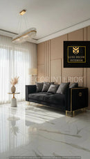Bahrain 3+2 Seater Sofa Set – Black Velvet with Gold Metal Legs