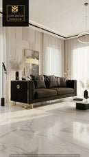 Bahrain 3+2 Seater Sofa Set – Black Velvet with Gold Metal Legs