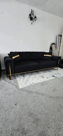 Genova 3+2 Seater Sofa Range – Black Velvet with Gold Legs | Modern Luxury Sofa CELEBRITY INTERIORS