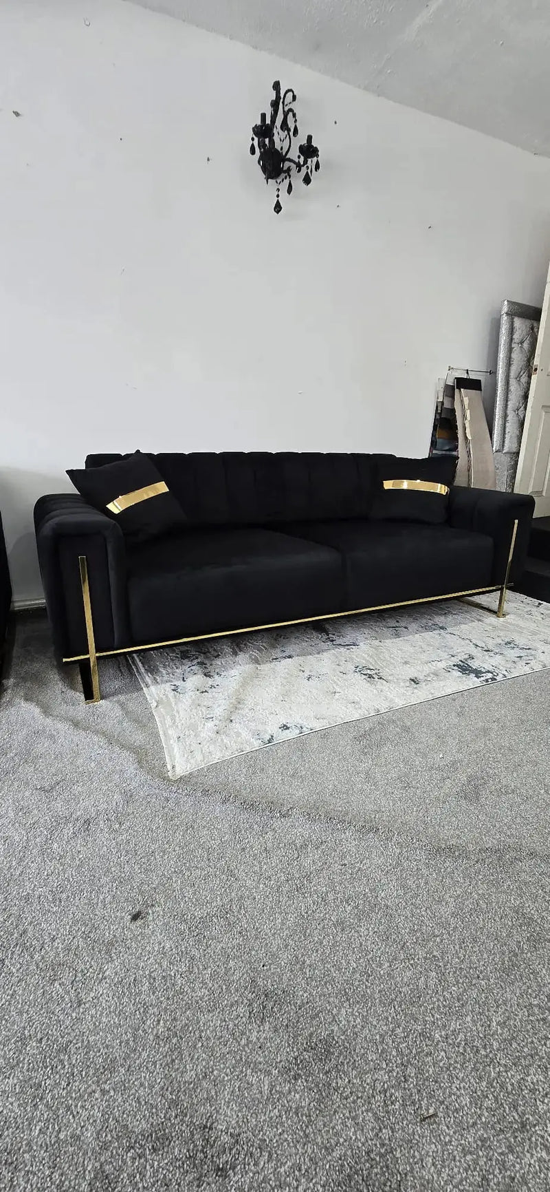 Genova 3+2 Seater Sofa Range – Black Velvet with Gold Legs | Modern Luxury Sofa CELEBRITY INTERIORS
